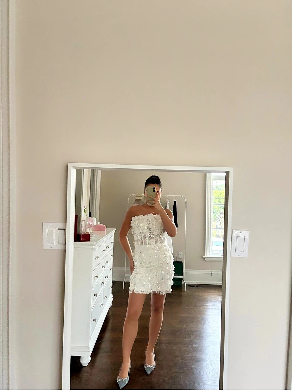 Custom Bridal & Special Occasion Mini Dress | White Floral Sequin & Beaded | S-M